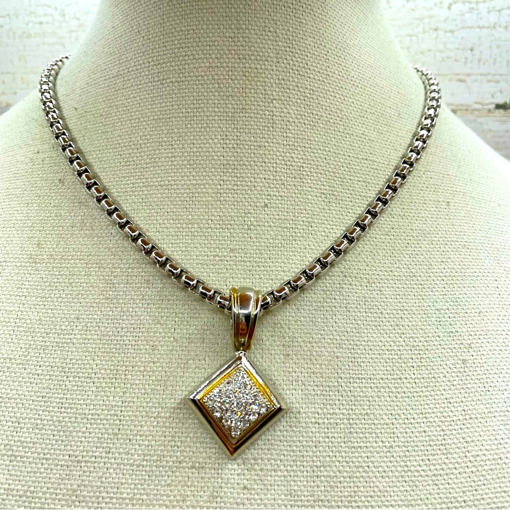Beautiful Unsigned Silver Tone Gold Tone Wide Snake Chain Rhinestone Necklace